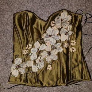 Moss Green handpainted Corset